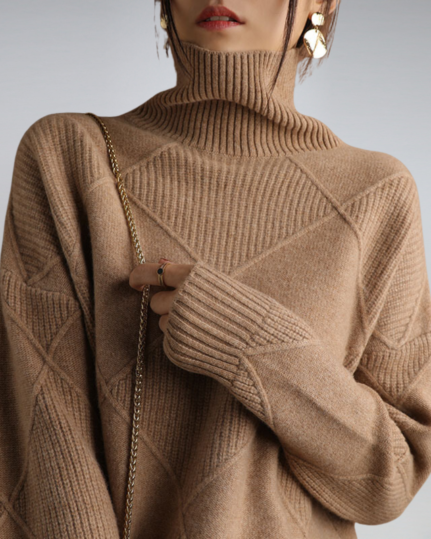 Women's Turtleneck Sweater with Embroidery | Size S-XL | Grey, Beige, Black, Yellow, Brown, Pink