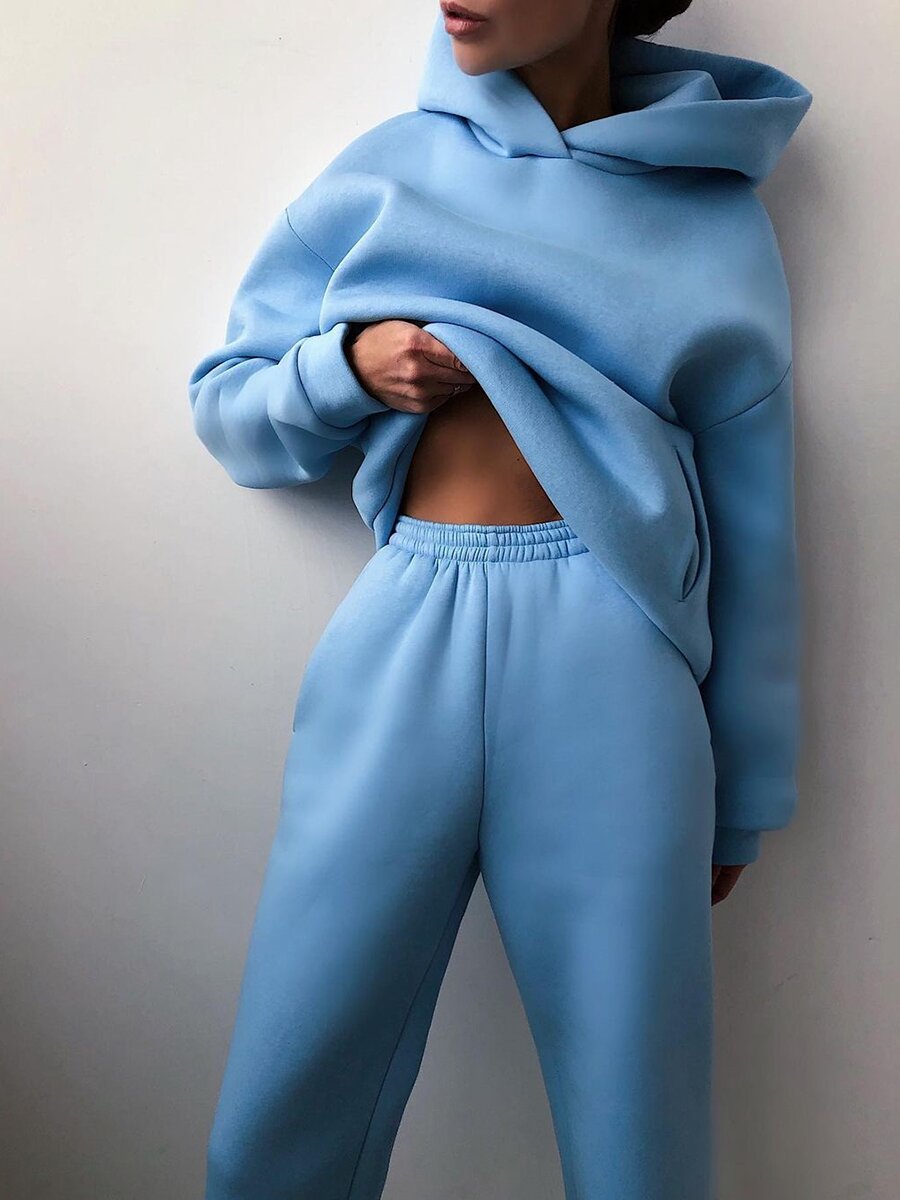 Women's Two Piece Knit Set with Hood | Relaxed Matching Outfit for Cooler Months at Home or Out | Size S-2XL