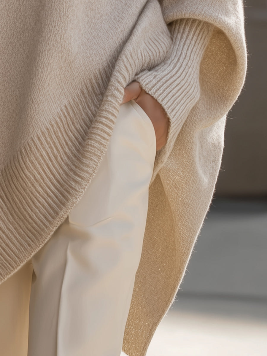 Womens Knit Sweater with Oversized Fit and Crew Neck | Asymmetric Cut | Size S-XL