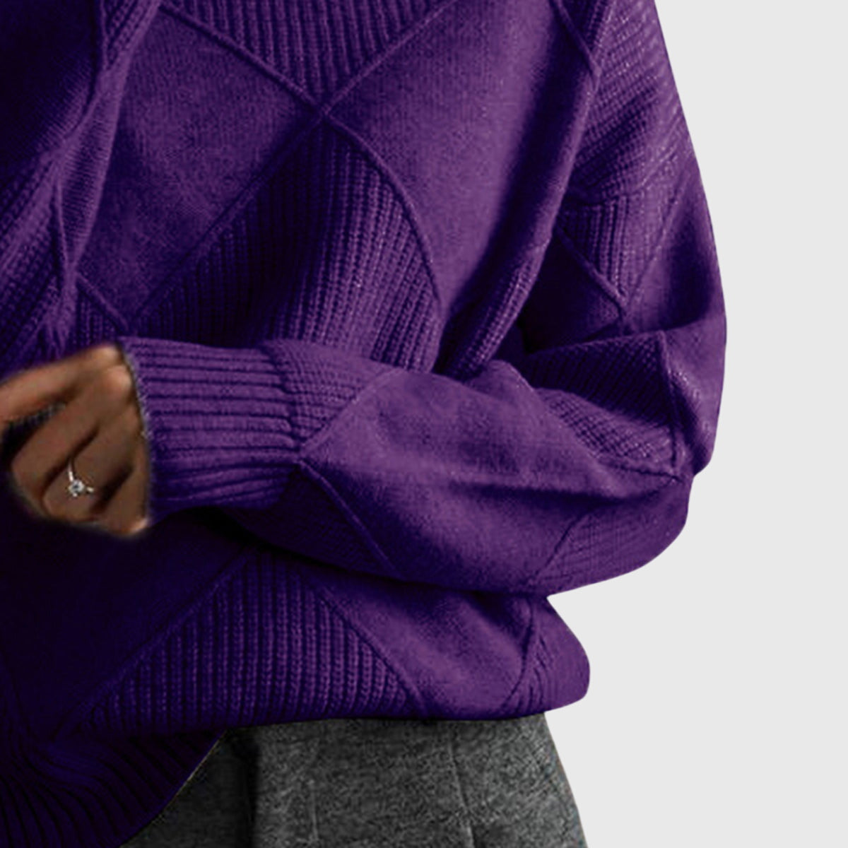 Women's Turtleneck Sweater with Knit | Size S-2XL | Pink, Purple, Yellow, Green, Grey, Black