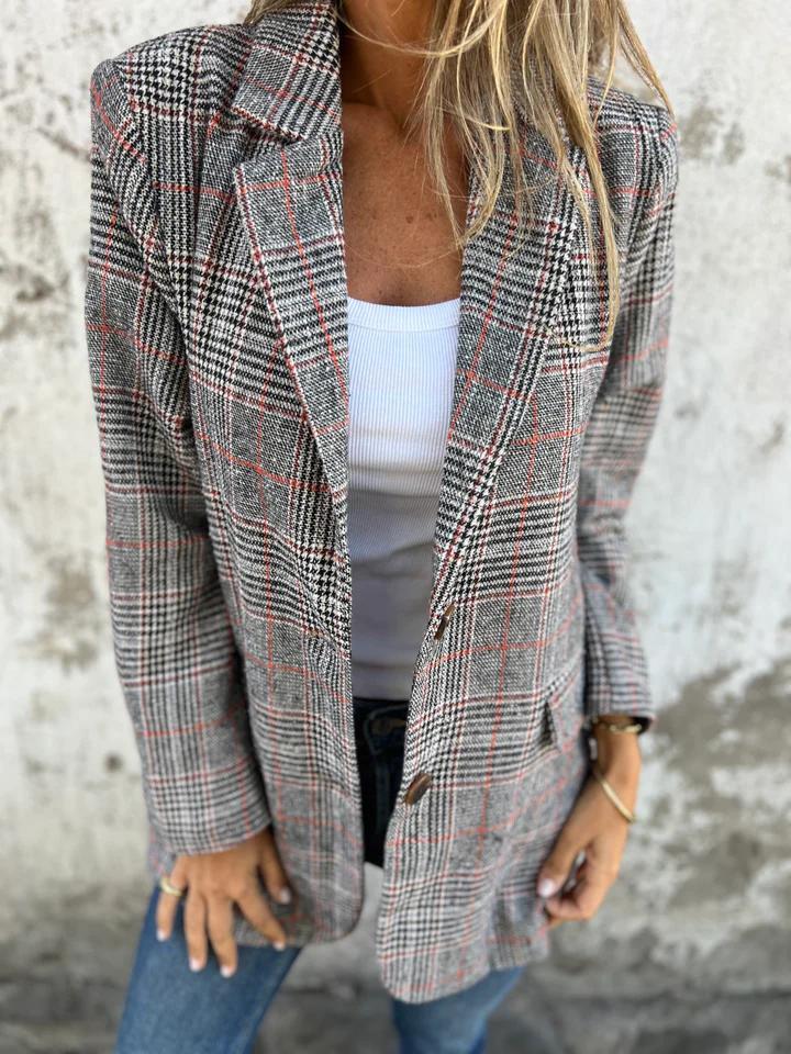 Women's Casual Plaid Cotton Blazer with Lapels and Long Sleeves | Everyday Jacket for Spring and Fall | Size S-5XL