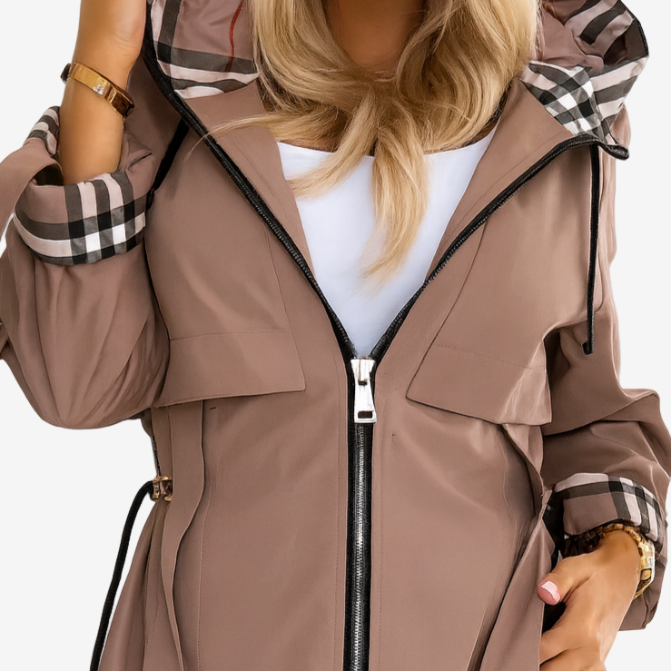 Women's Lightweight Hooded Trench Coat with Belted Waist | Weather-Resistant, Zip Front, Deep Pockets | Size S-3XL