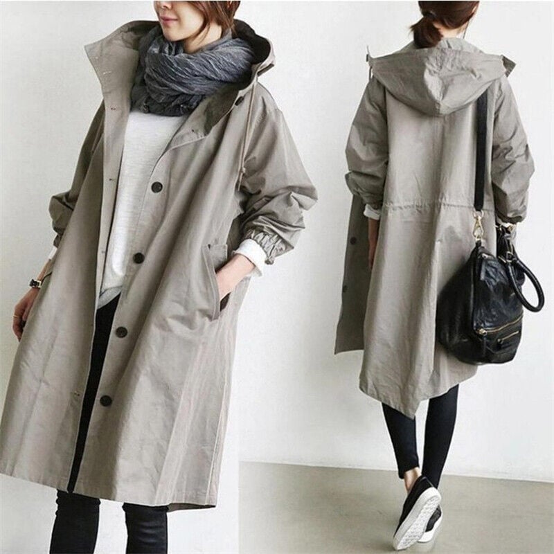 Women's Waterproof Rain Jacket with Hood and Button Front | Pockets | For Winter | Size S-4XL