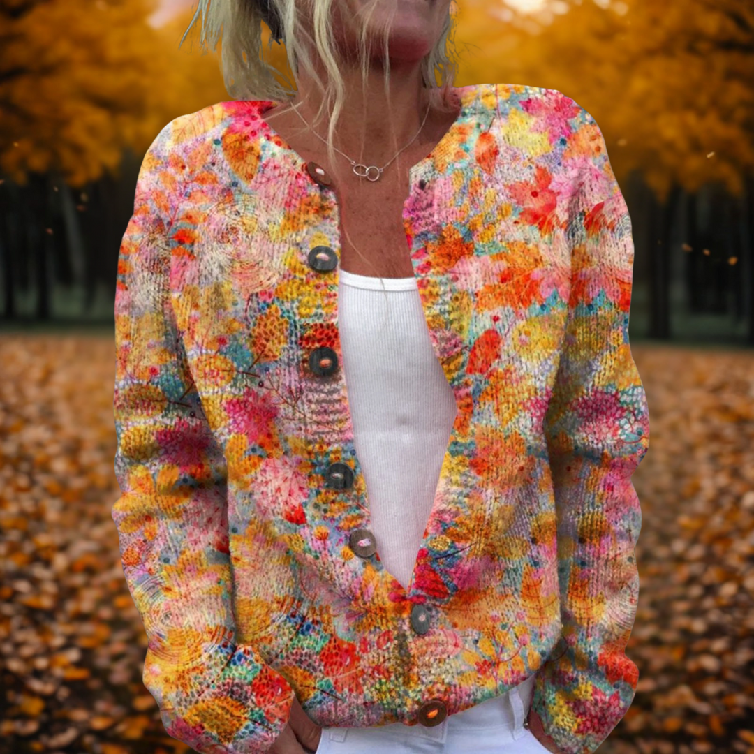 Women's Floral Print Cardigan Sweater in Soft Knit | Breathable Relaxed Layering Piece for Fall | Size S-3XL