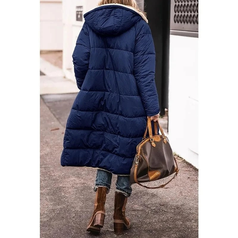Women's Puffer Jacket with Quilted Panels and Longline Cut | Pockets, Side Pockets | For Winter | Size S-3XL