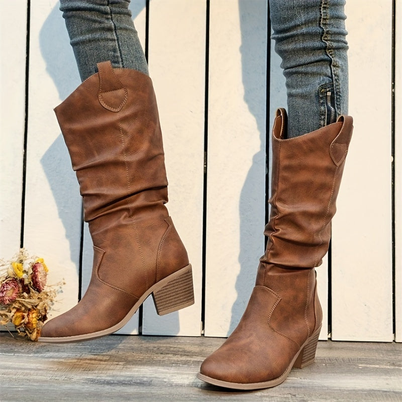 Women's Knee High Pull On Boots with Slouchy Shaft | Low Flat Heel, No Zip Closure | Size 5.5-10.5, 3 Colors