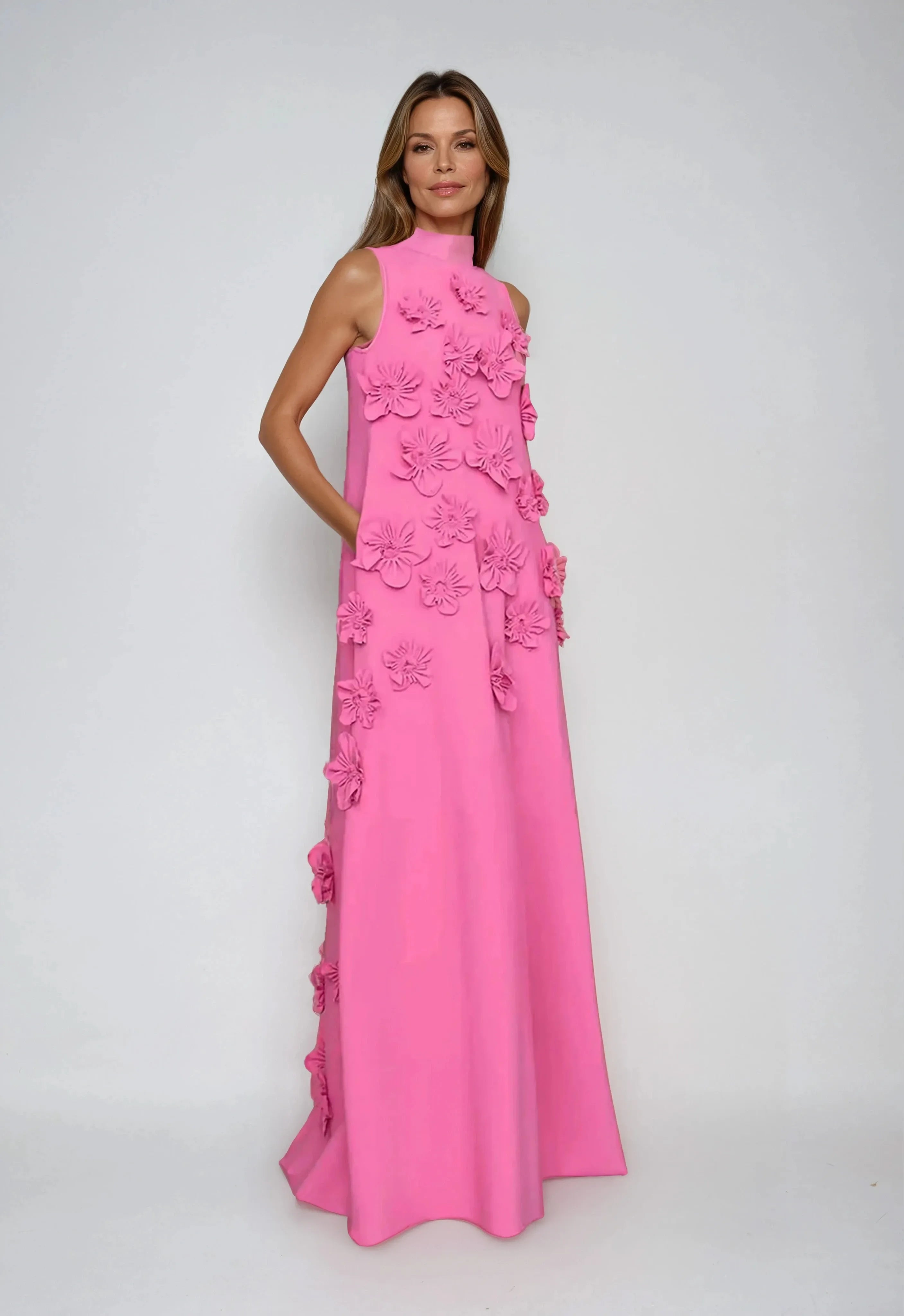 Sleeveless Maxi Dress with Floral Embellishments