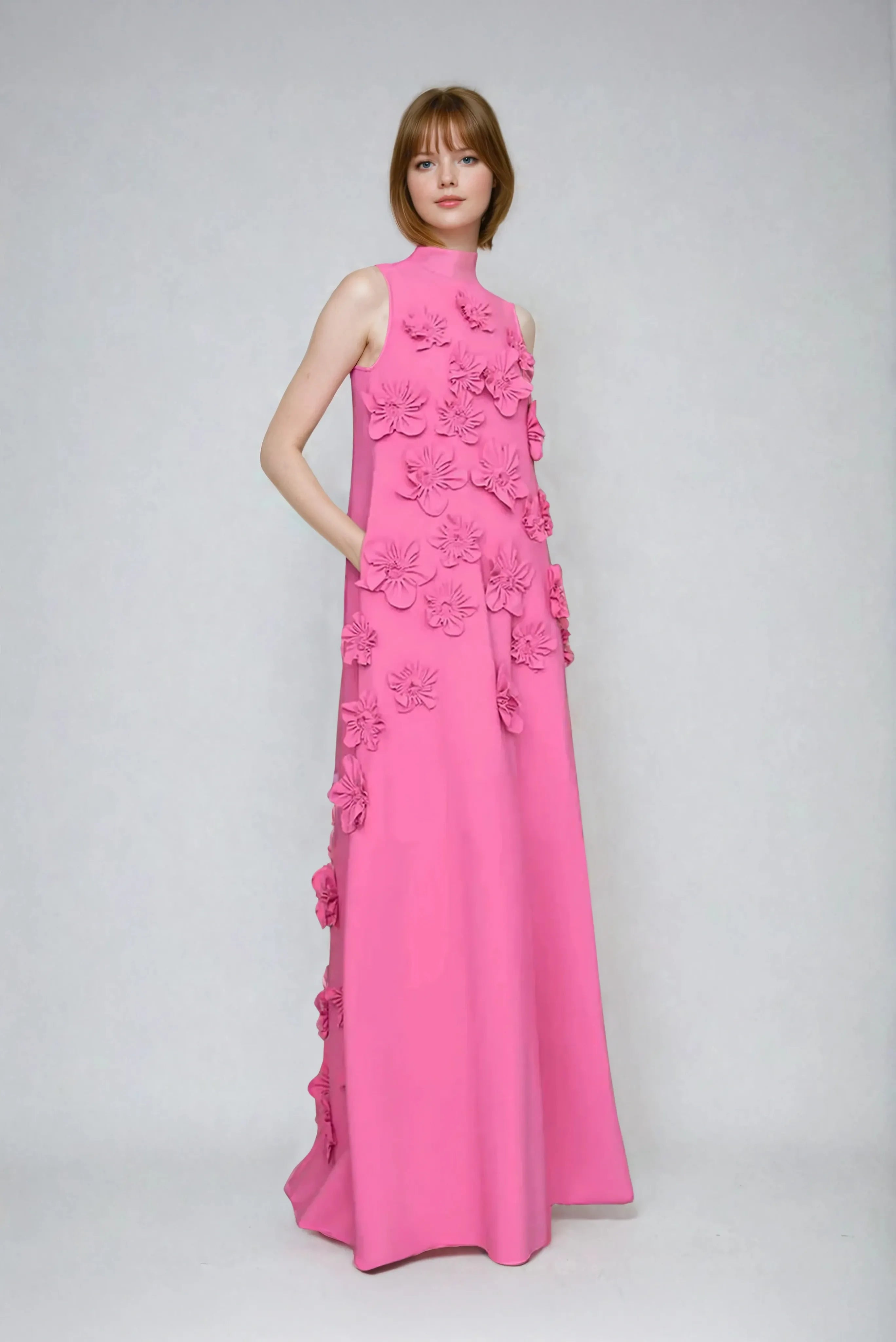 Sleeveless Maxi Dress with Floral Embellishments