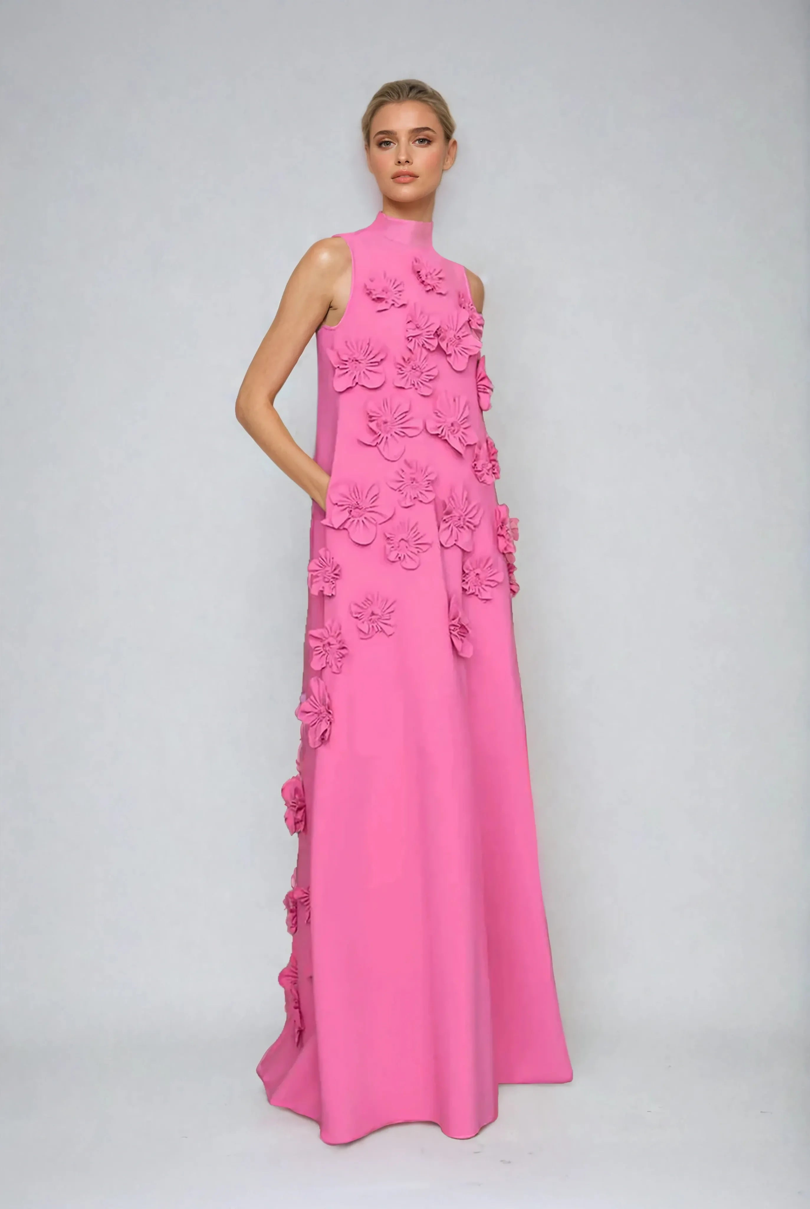 Sleeveless Maxi Dress with Floral Embellishments