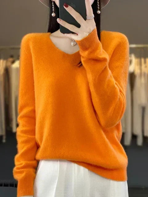 Women's V Neck Sweater with Long Sleeves | Relaxed Fit Knit Pullover in Twelve Shades | Size XS-3XL, 12 Colors