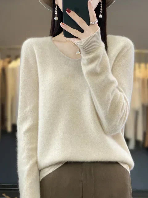 Women's V Neck Sweater with Long Sleeves | Relaxed Fit Knit Pullover in Twelve Shades | Size XS-3XL, 12 Colors