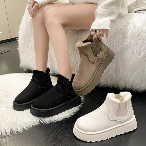 Women's Chelsea Boots with Warm Lining | Round Toe, Ankle Height and Platform Sole | Sizes 5.5-9.5, 3 Colors