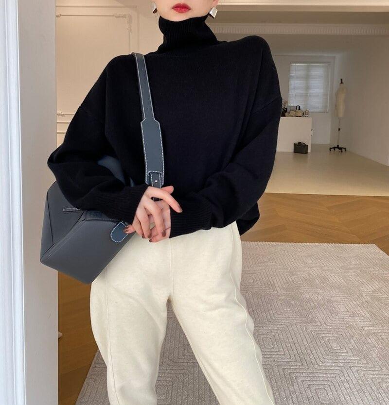 Women's Turtleneck Sweater with Knit | Size S-L | Beige, Blue, Orange, Pink, Red, Green and 1 more