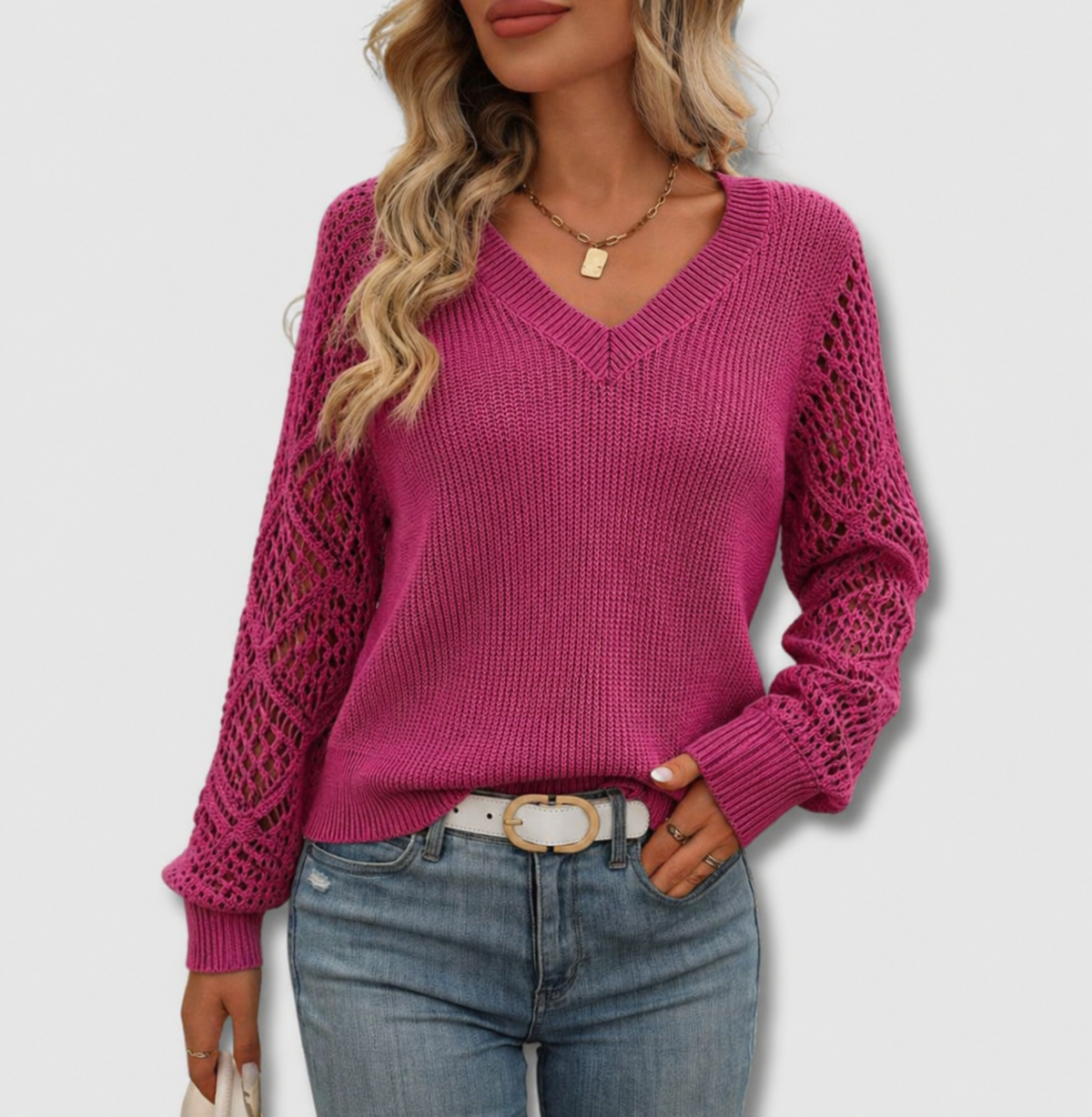 Women's V Neck Sweater | Breathable Soft Knit Pullover for Office Days and Dinners Out | Size S-XL, Pink, White or Black