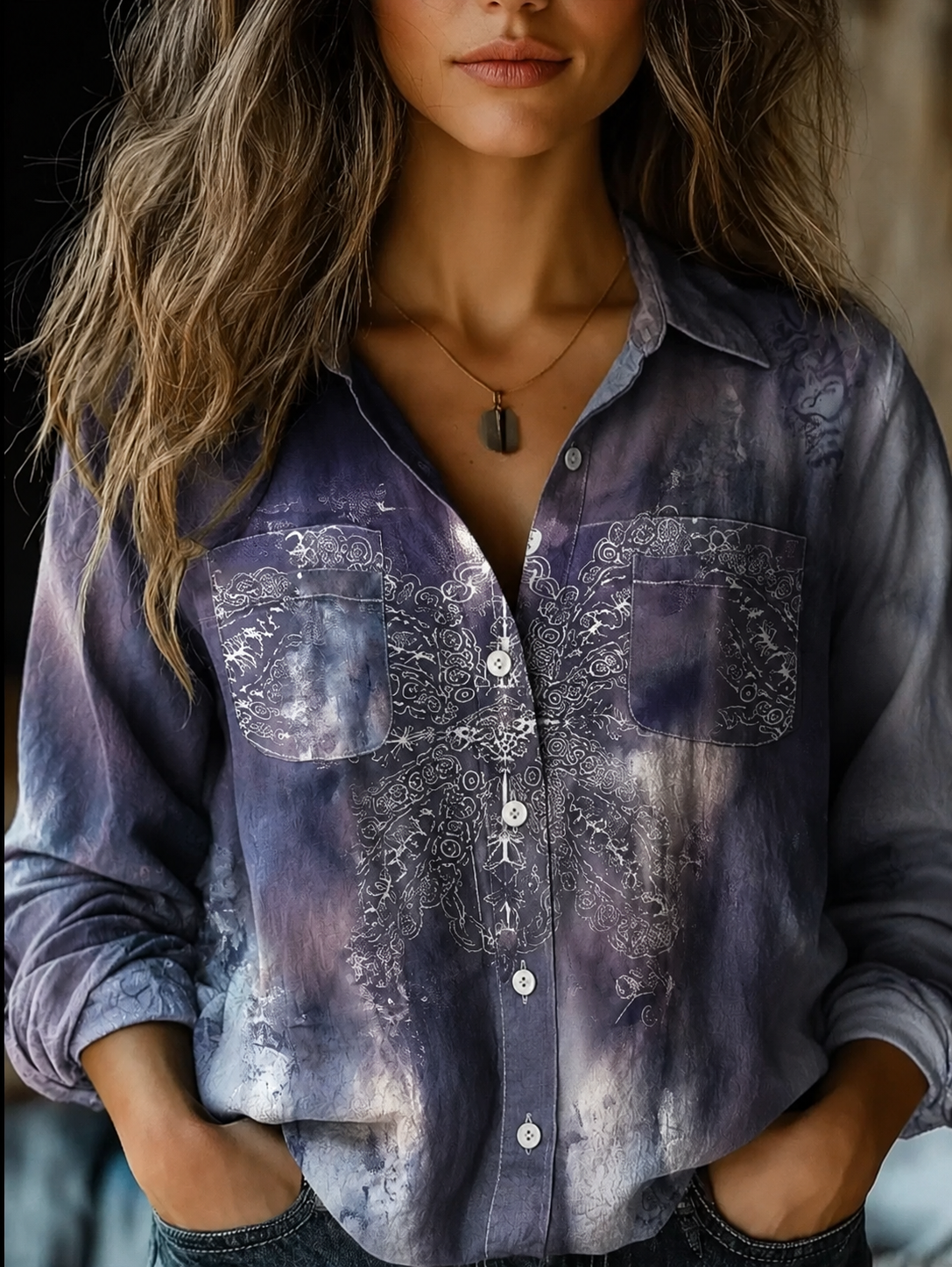 Women's Vintage Floral Print Button-Down Shirt | Spread Collar, Chest Pocket, Long Sleeves | Sizes S-3XL | 9 Colorways