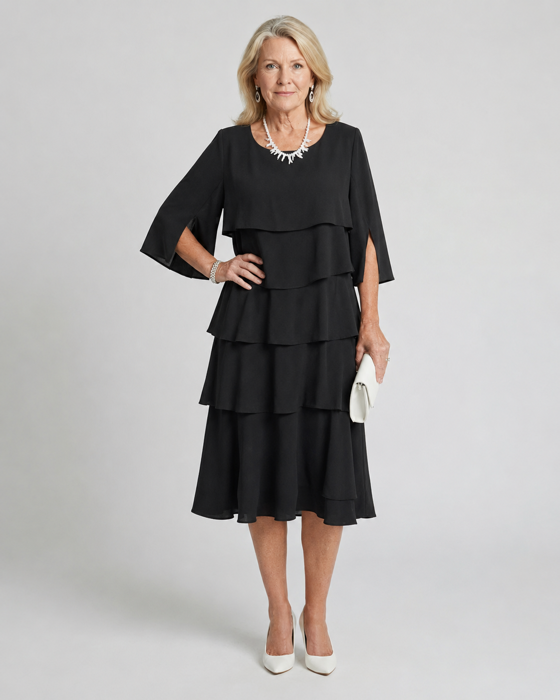 Women's Ruffle Midi Dress with Layered Tiers | Butterfly Sleeves and a Round Neckline for Occasions | Size S-3XL, 4 Colors