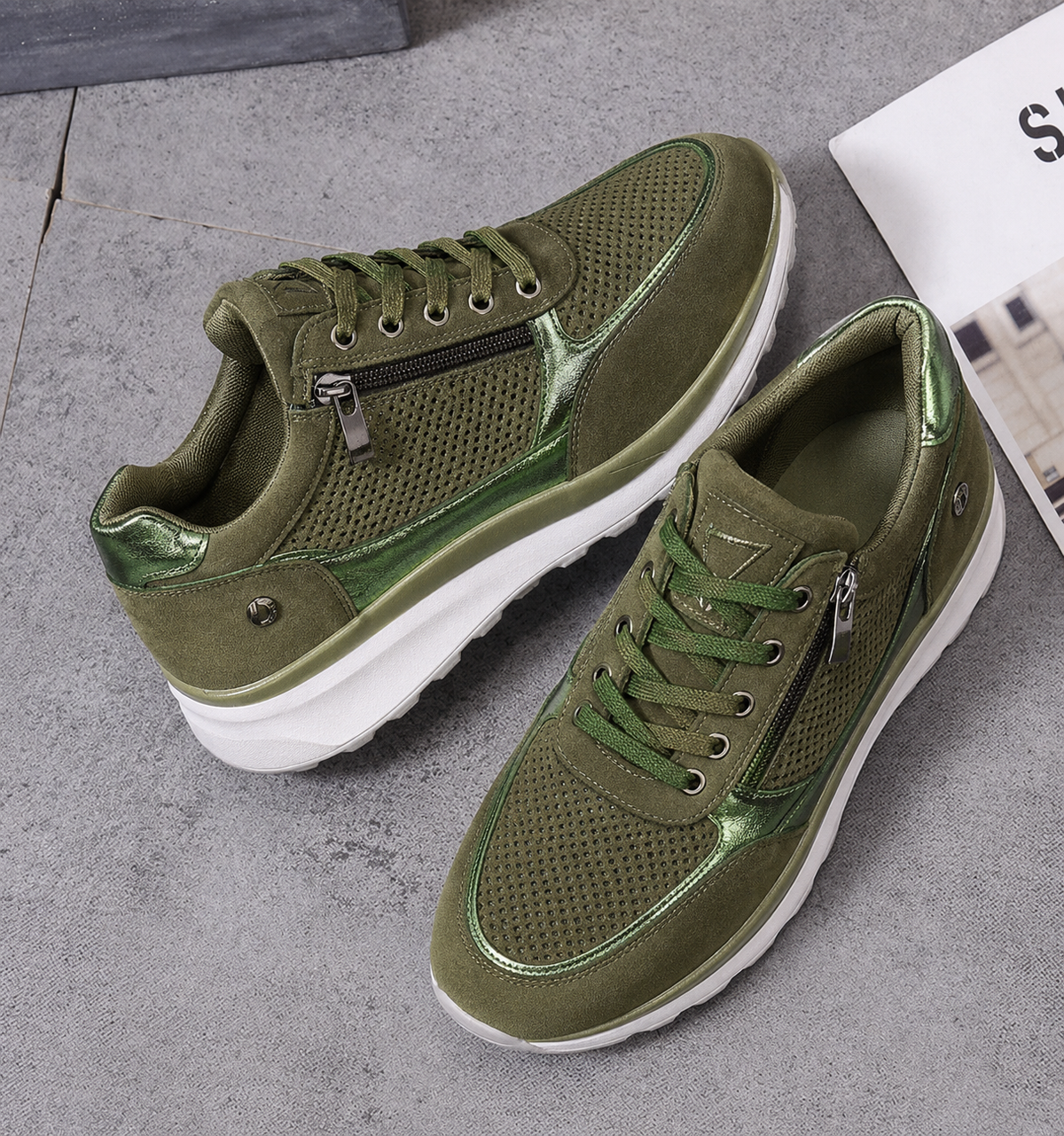 Women's Platform Sneakers with a Lace Up Closure | White Contrast Sole and Extra Height for City Days | Size 5.5-9.5, 4 Colors