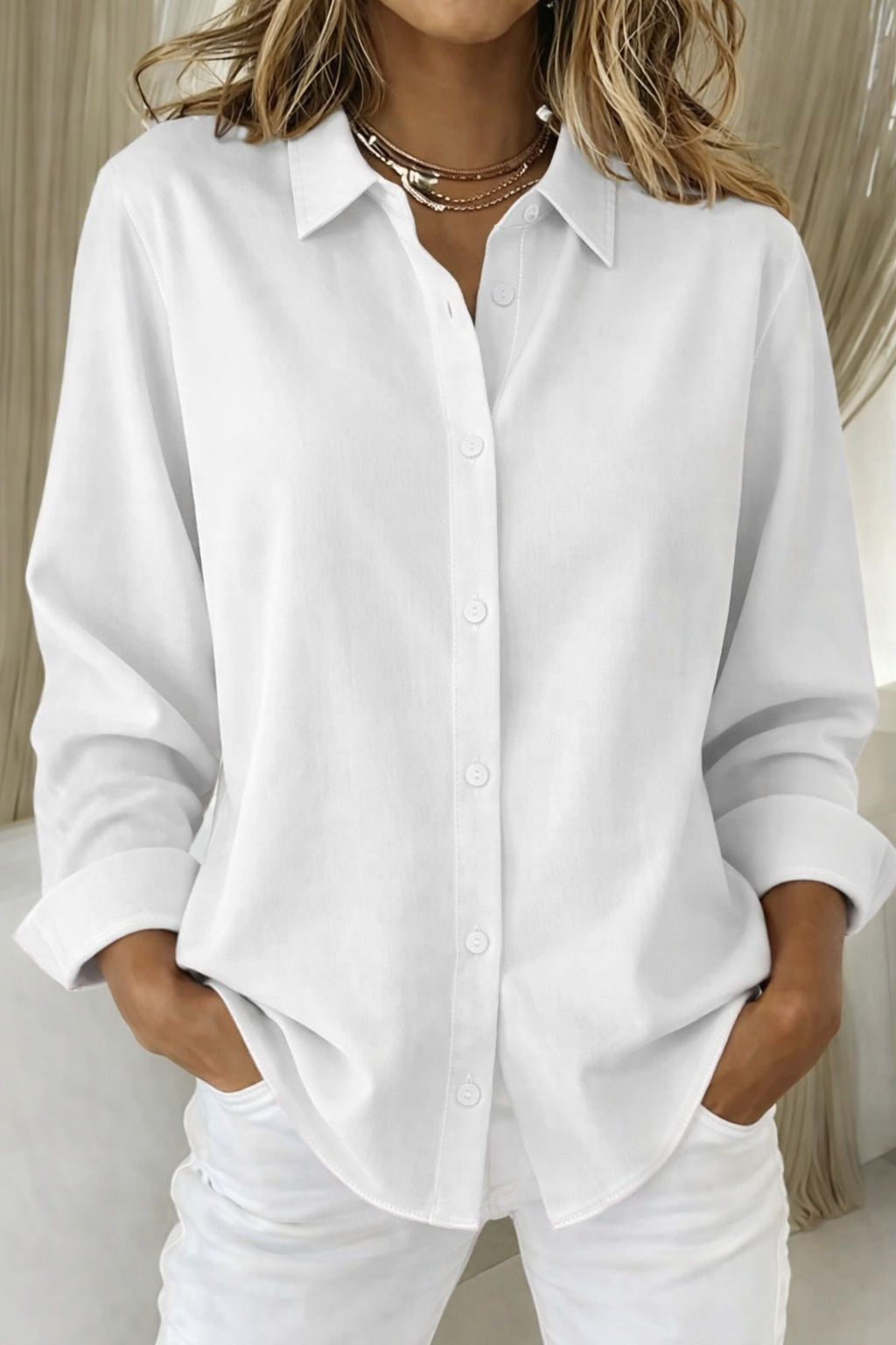 Women's Button Front Shirt with a Structured Collar | Lightweight Breathable Blouses for Women | Size S-5XL, 6 Colors
