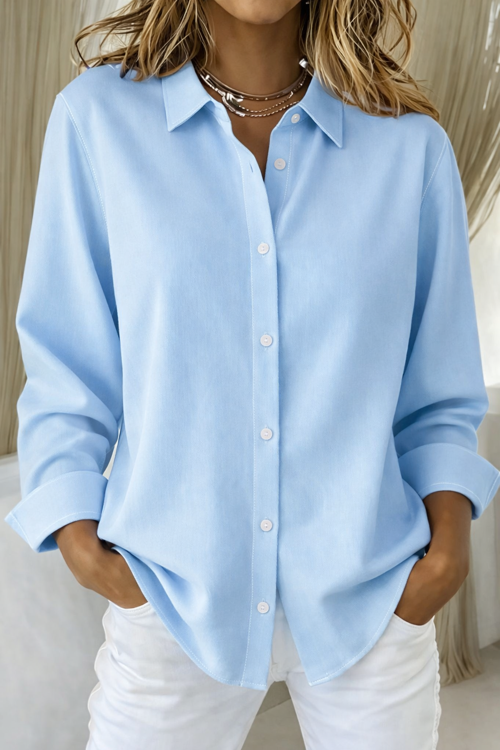 Women's Button Front Shirt with a Structured Collar | Lightweight Breathable Blouses for Women | Size S-5XL, 6 Colors