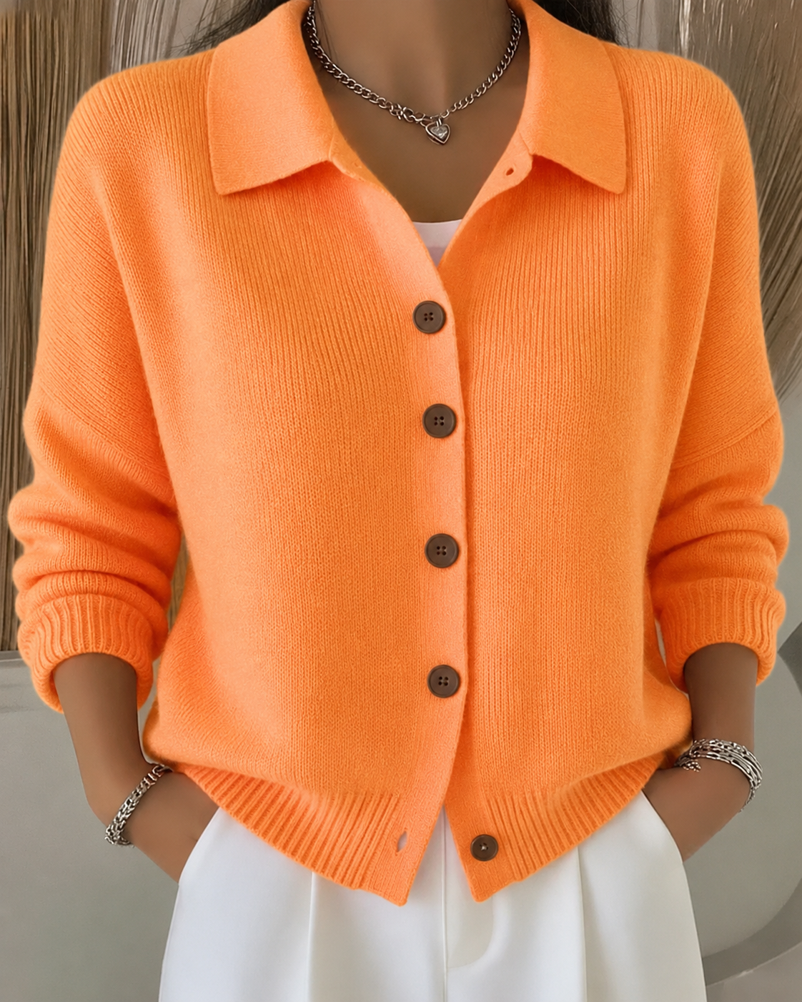 Women's Cardigan Sweater with a Collar and Button Front | Soft Knit in a Relaxed Fit | Size S-3XL, 3 Colors