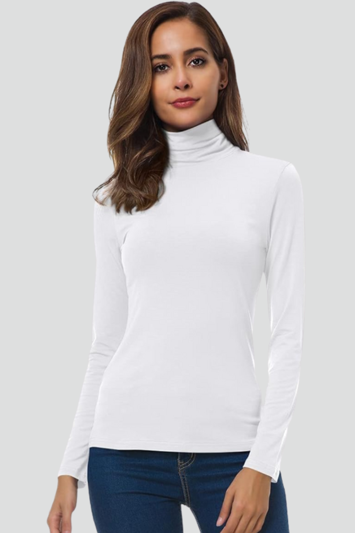 Women's Fitted Turtleneck Sweater with Long Sleeves | Plain Roll Neck Pullover with Straight Hem | Size S-2XL