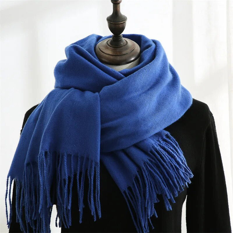 Women's Cashmere Wool Scarf with Tassels, 180 x 53 cm | Warm Layer for the Neck and Shoulders | 9 Colors