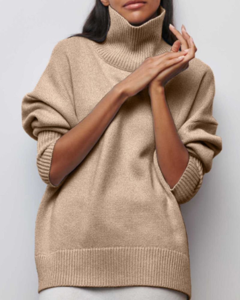 Women's Turtleneck Sweater with Button Front | Size S-XL | Light Blue, Orange, Khaki, Pink, Brown, Grey and 2 more