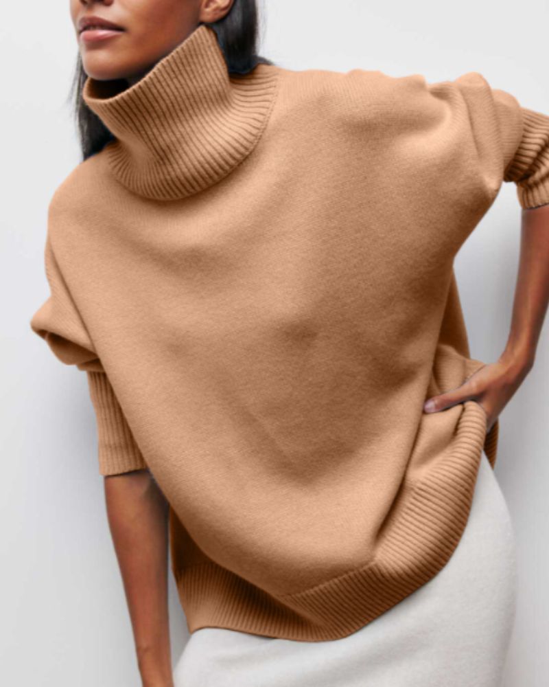 Women's Turtleneck Sweater with Button Front | Size S-XL | Light Blue, Orange, Khaki, Pink, Brown, Grey and 2 more
