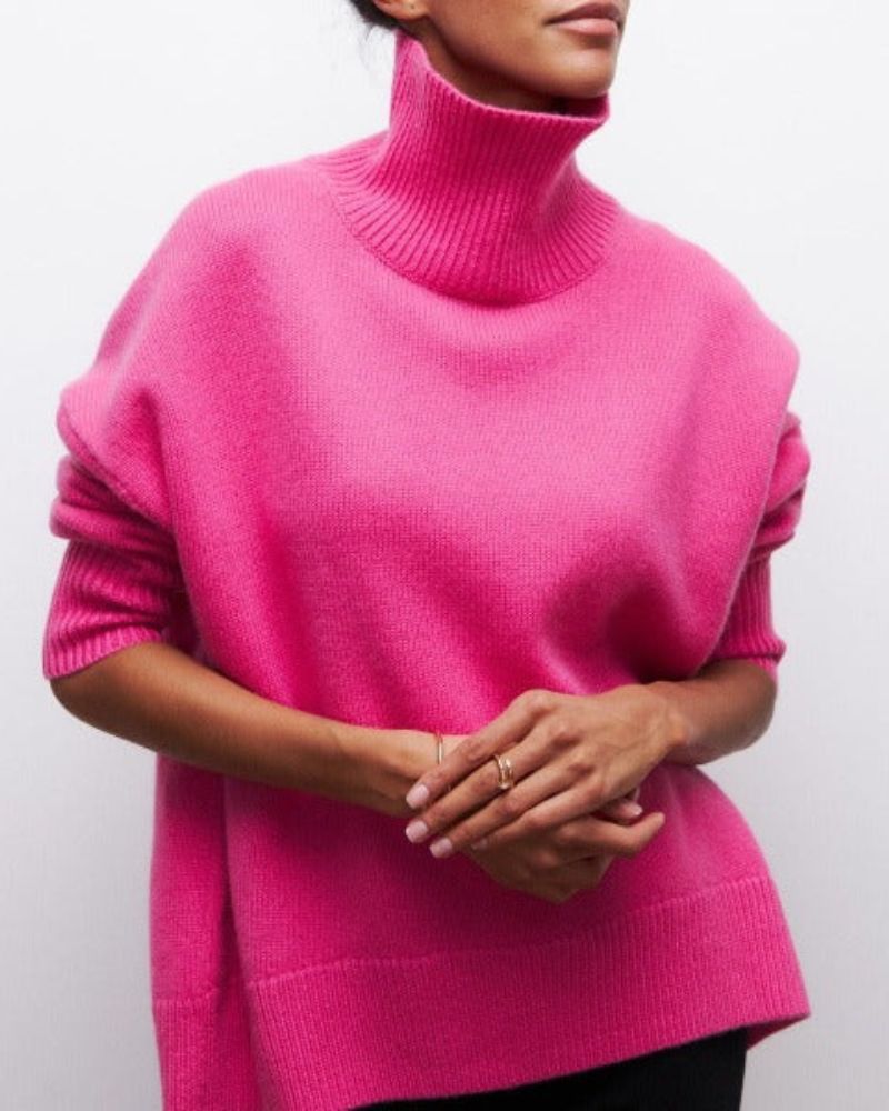 Women's Turtleneck Sweater with Button Front | Size S-XL | Light Blue, Orange, Khaki, Pink, Brown, Grey and 2 more
