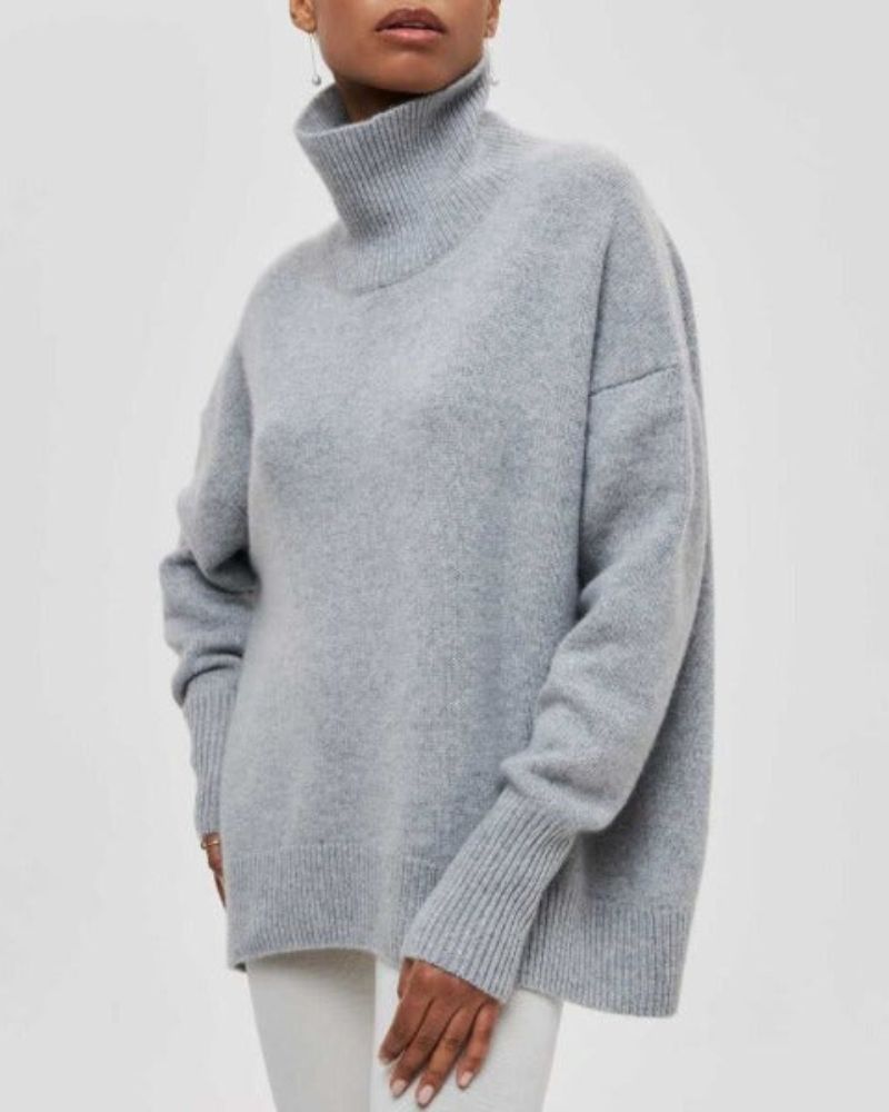 Women's Turtleneck Sweater with Button Front | Size S-XL | Light Blue, Orange, Khaki, Pink, Brown, Grey and 2 more