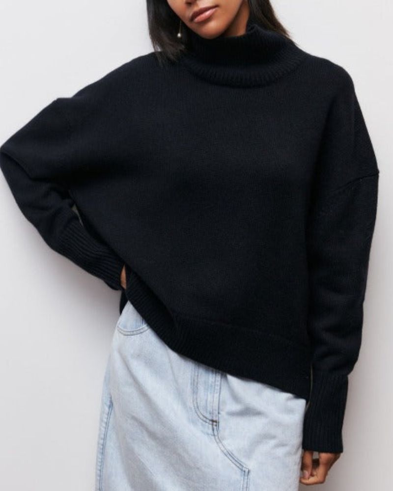 Women's Turtleneck Sweater with Button Front | Size S-XL | Light Blue, Orange, Khaki, Pink, Brown, Grey and 2 more