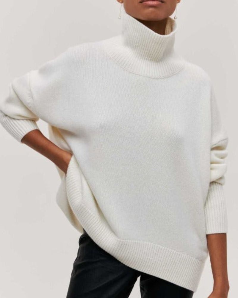 Women's Turtleneck Sweater with Button Front | Size S-XL | Light Blue, Orange, Khaki, Pink, Brown, Grey and 2 more