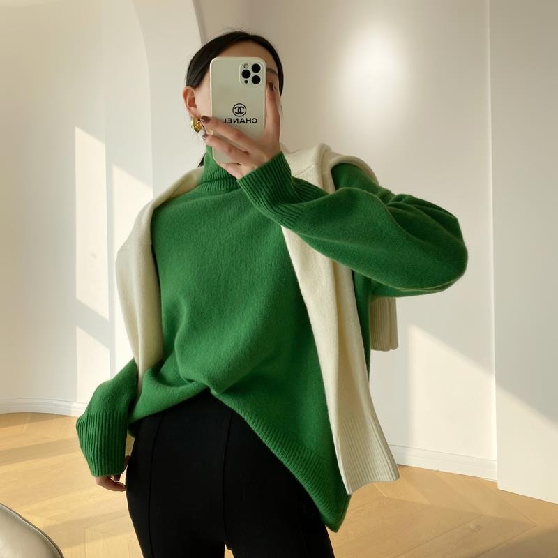 Women's Turtleneck Sweater with Knit | Size S-L | Beige, Blue, Orange, Pink, Red, Green and 1 more