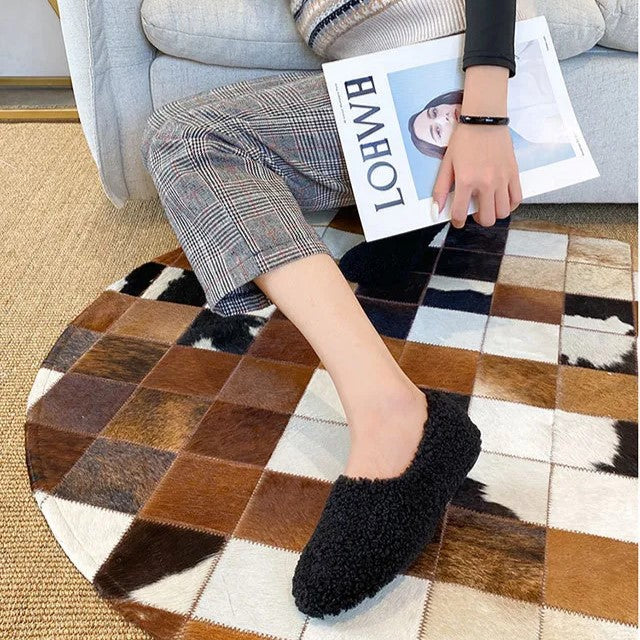 Women's Fuzzy Slippers in a Ballerina Shape | Teddy Lined Slip On Flats with a Rounded Toe | Sizes 5.5 to 11, 4 Colors