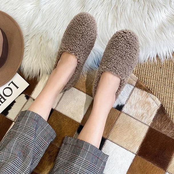 Women's Fuzzy Slippers in a Ballerina Shape | Teddy Lined Slip On Flats with a Rounded Toe | Sizes 5.5 to 11, 4 Colors