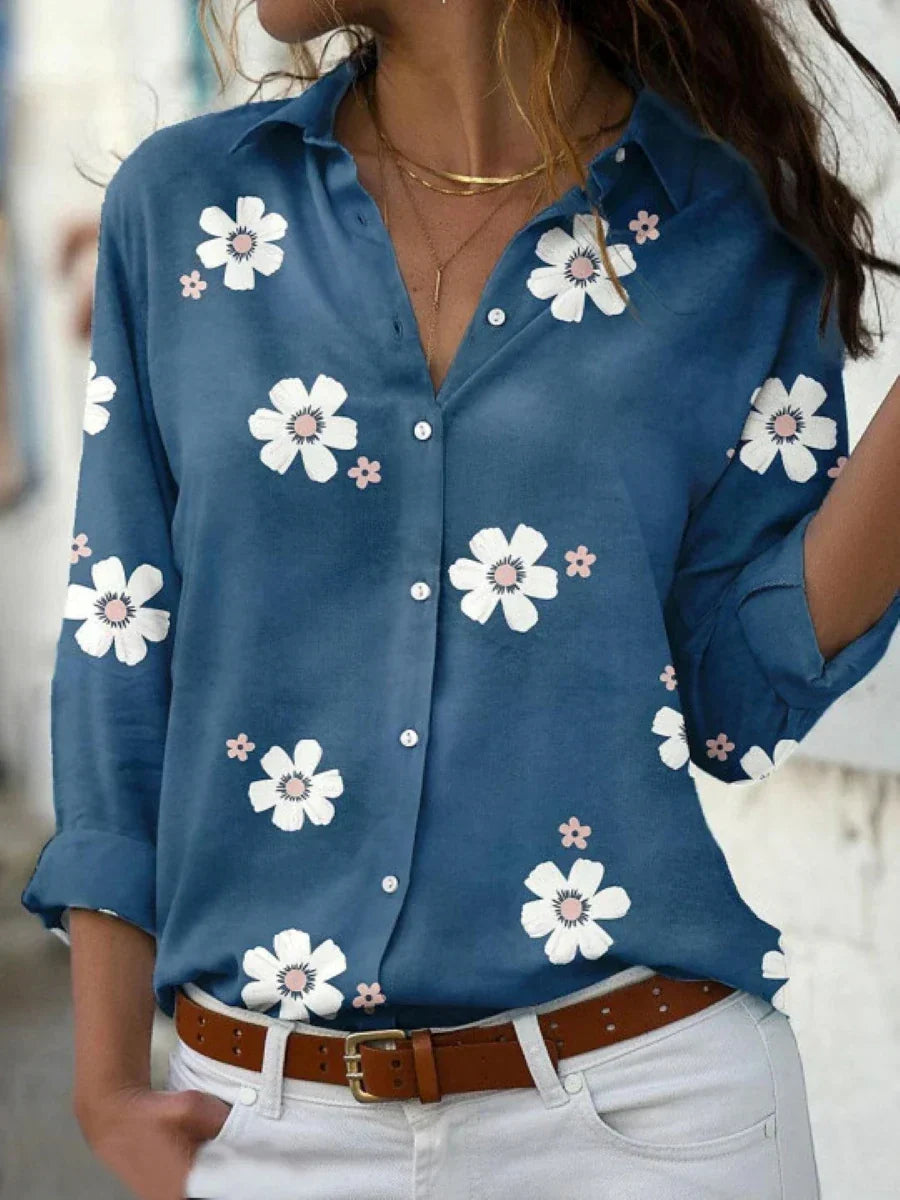 Women's Floral Print Blouse with a Classic Collar | Button-Front Closure, Soft Breathable Fabric | Size S-2XL, 4 Colors