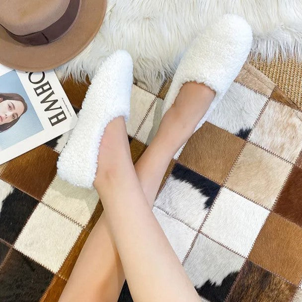 Women's Fuzzy Slippers in a Ballerina Shape | Teddy Lined Slip On Flats with a Rounded Toe | Sizes 5.5 to 11, 4 Colors