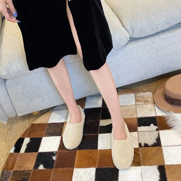 Women's Fuzzy Slippers in a Ballerina Shape | Teddy Lined Slip On Flats with a Rounded Toe | Sizes 5.5 to 11, 4 Colors