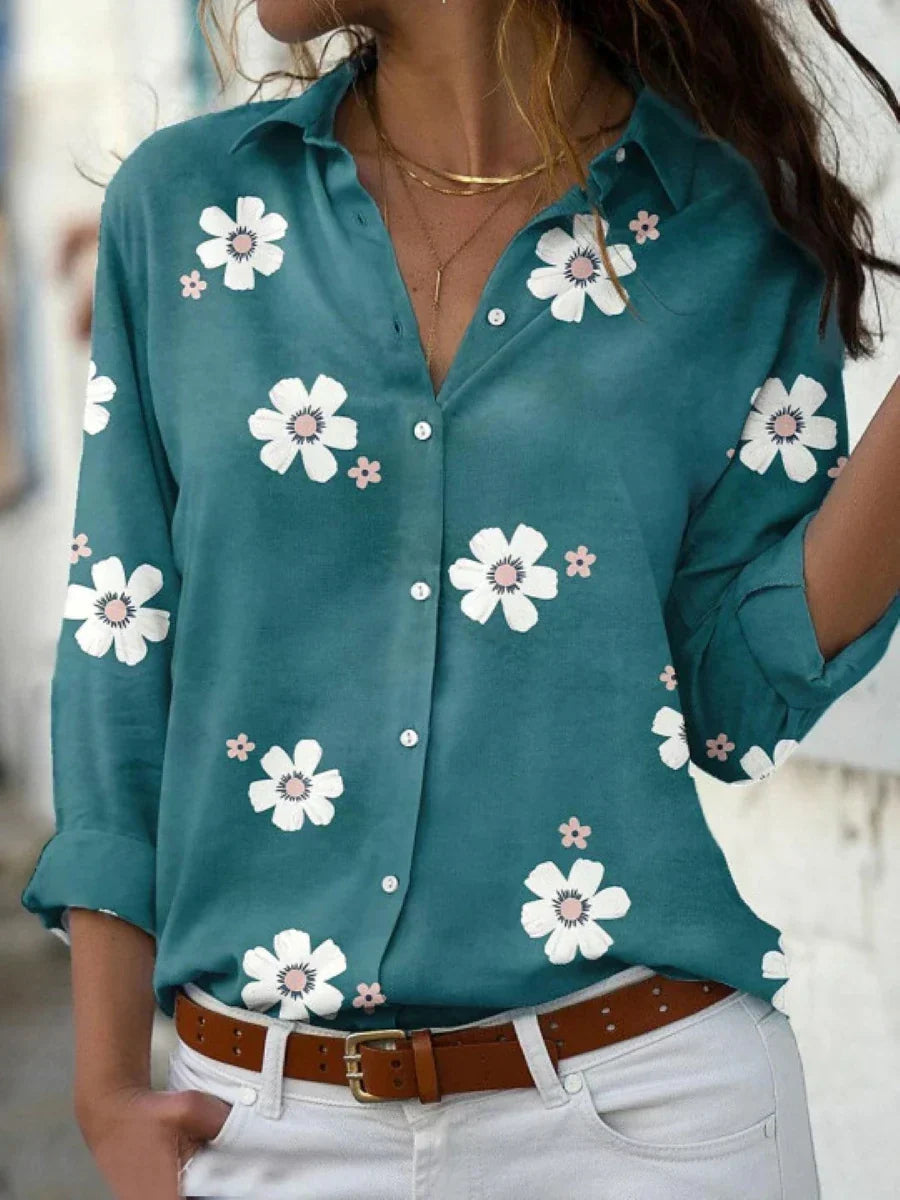 Women's Floral Print Blouse with a Classic Collar | Button-Front Closure, Soft Breathable Fabric | Size S-2XL, 4 Colors