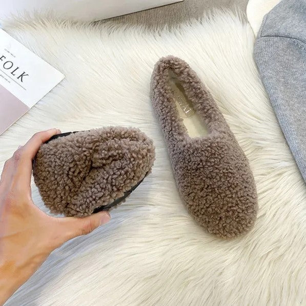 Women's Fuzzy Slippers in a Ballerina Shape | Teddy Lined Slip On Flats with a Rounded Toe | Sizes 5.5 to 11, 4 Colors