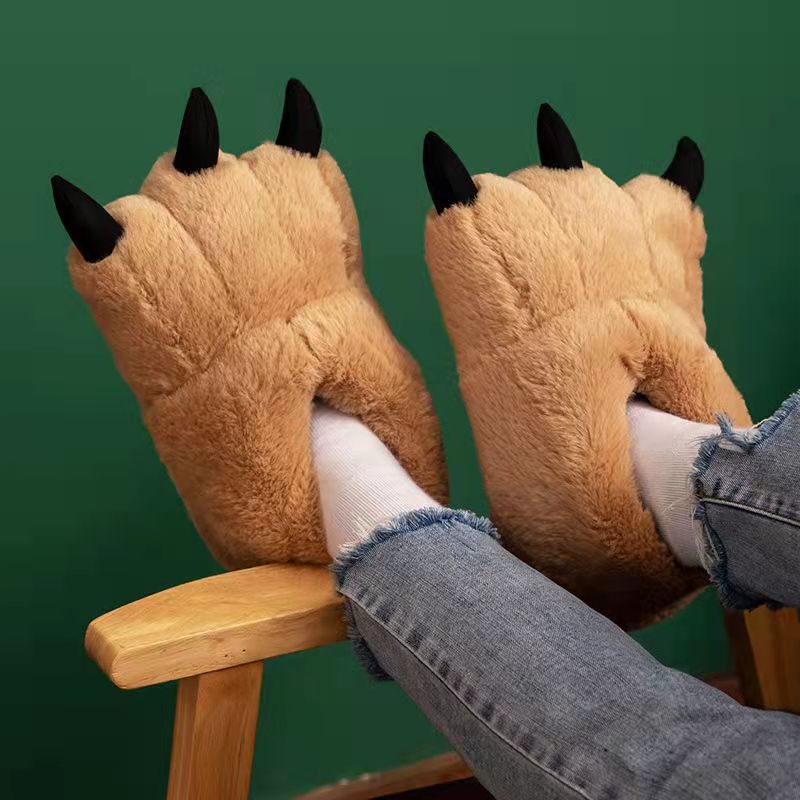 Women's Cozy Slippers in a Bear Paw Shape | Plush and Cotton Upper, Claw Detail at the Front | One Size, 3 Colors