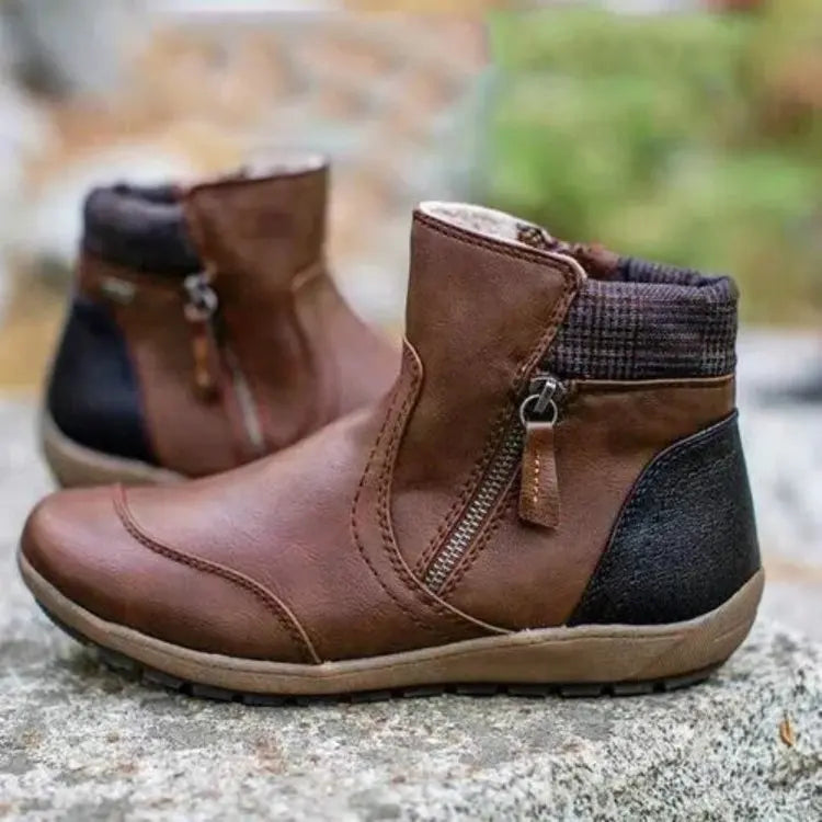 Women's Ankle Boots with Side Zip | Cushioned Insole, Non-Slip Outsole and Check Panel | Sizes 5.5-11, 5 Colors