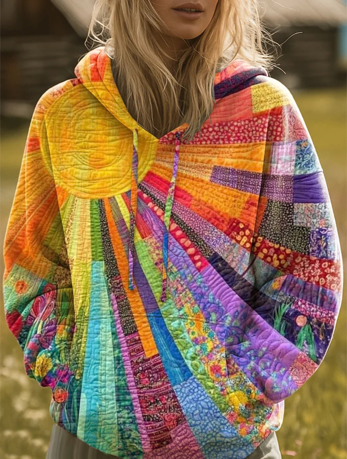 Women's Hoodie with Hood and Print | Embroidery, Patchwork | Size S-5XL | Multicolour