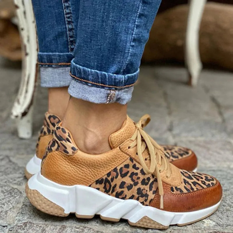 Women's Leopard Print Casual Sneakers | Sturdy Everyday Shoes, Easy to Style and Comfortable to Wear | Size 5-12