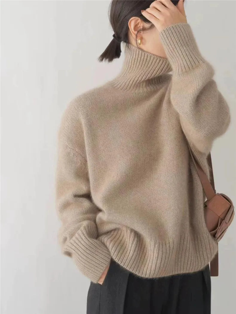 Women's Turtleneck Sweater with Knit and Breathable Fabric | Size S-2XL | Cream, Grey, Khaki