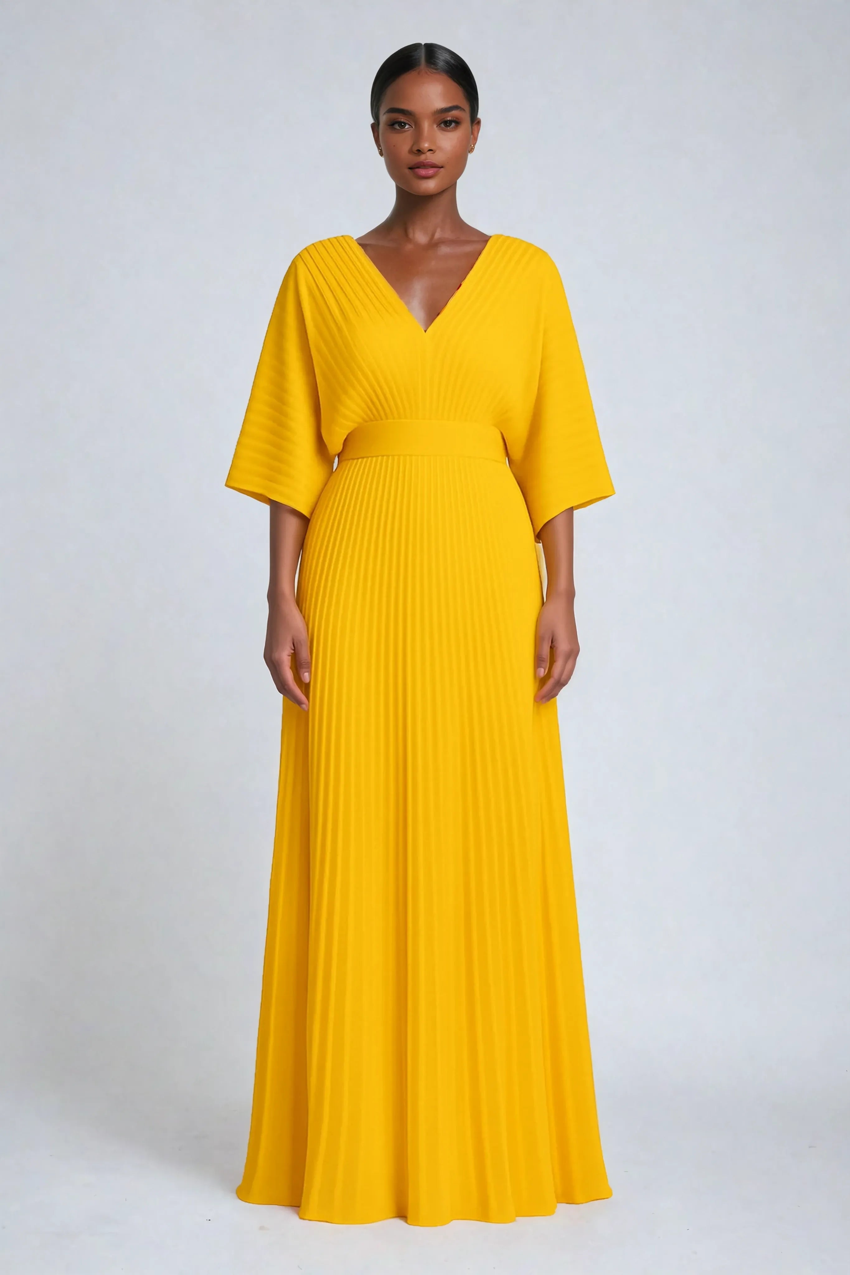 Pleated Maxi Dress with Sleeveless Design