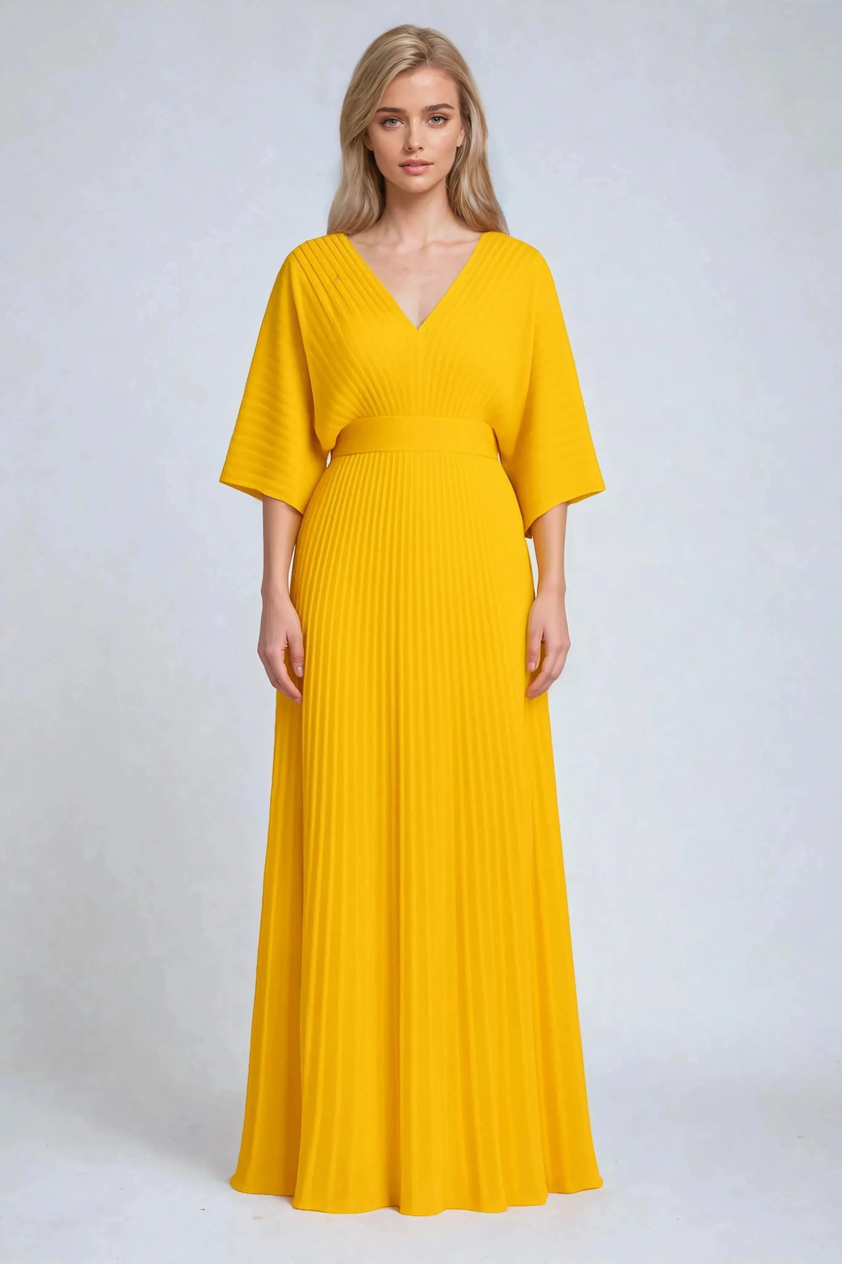 Pleated Maxi Dress with Sleeveless Design