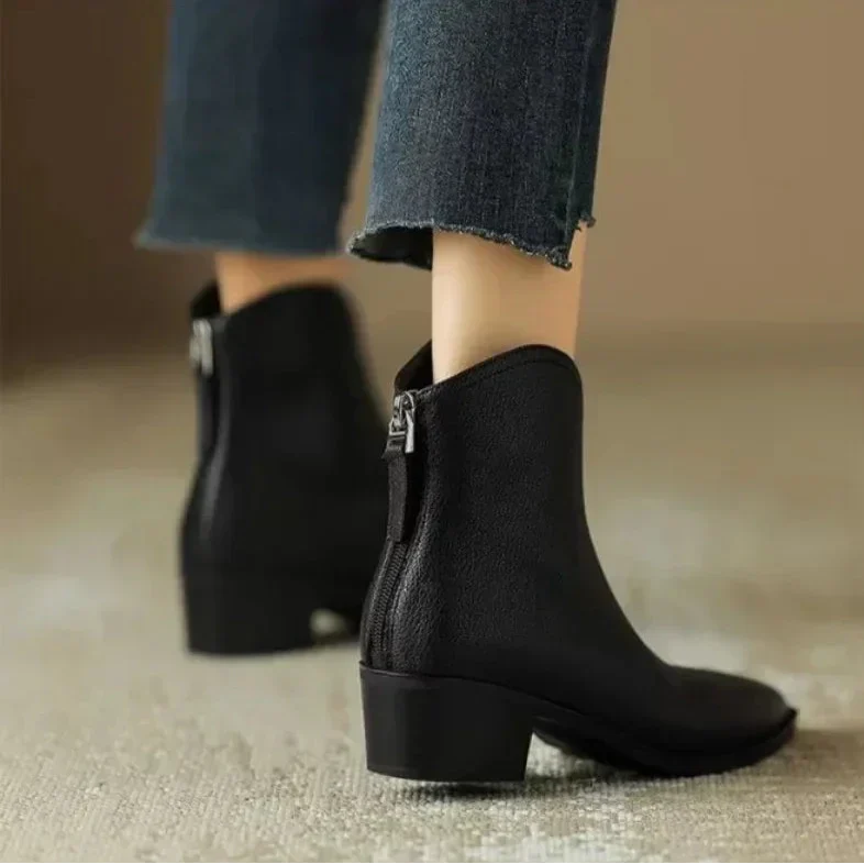Women's Ankle Boots with a Block Heel | Pointed Toe and Cushioned Sole for Office and Evening | Size 5.5-8, 3 Colors