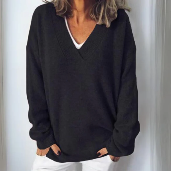 Women's Sweater with Oversized Fit and V-Neck | Breathable Fabric | Size XS-3XL | Beige, White, Black, Purple