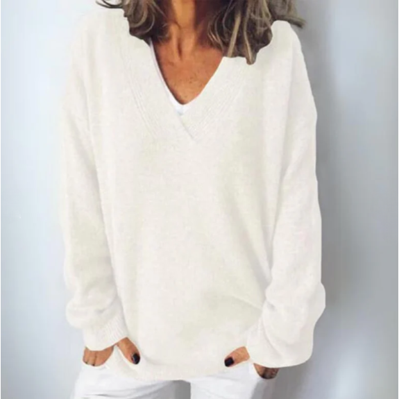 Women's Sweater with Oversized Fit and V-Neck | Breathable Fabric | Size XS-3XL | Beige, White, Black, Purple